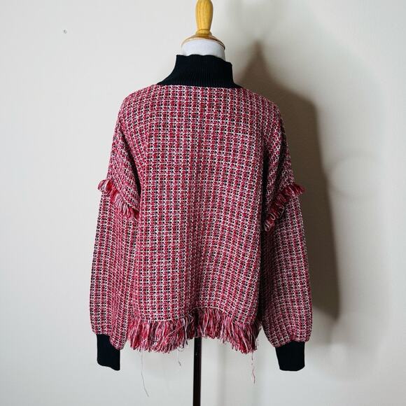 Zara Red Fringe Trim Tweed Sweater - Picture 7 of 7